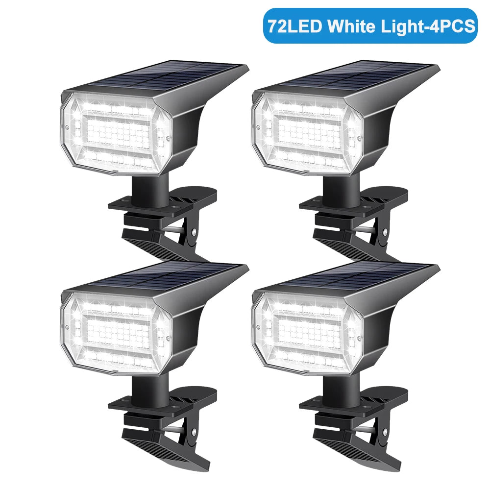 4PCS Outdoor Solar Clip On Lights Warm White RGB Solar Powered Spot Light IP65 Waterproof Solar Railing Wall Light For Garden Zpaxo 72LED White Light