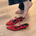 Pointed Toe Elegant Wedge Sandals Women's French Retro Outwear Summer Casual Beach Slippers Zpaxo 39 Red