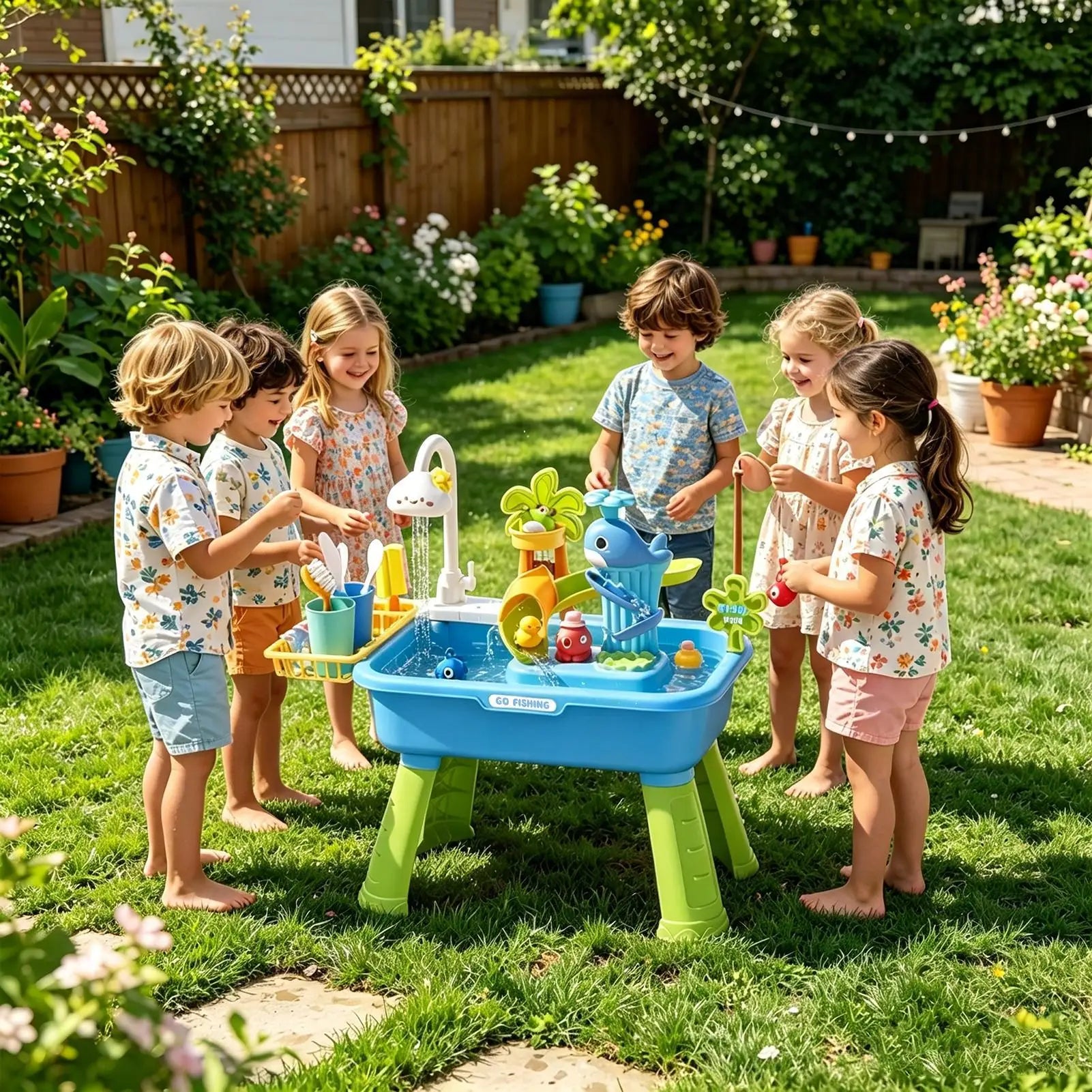 Electric Kids Water Table Play Sink Running Cloud Faucet Sensory