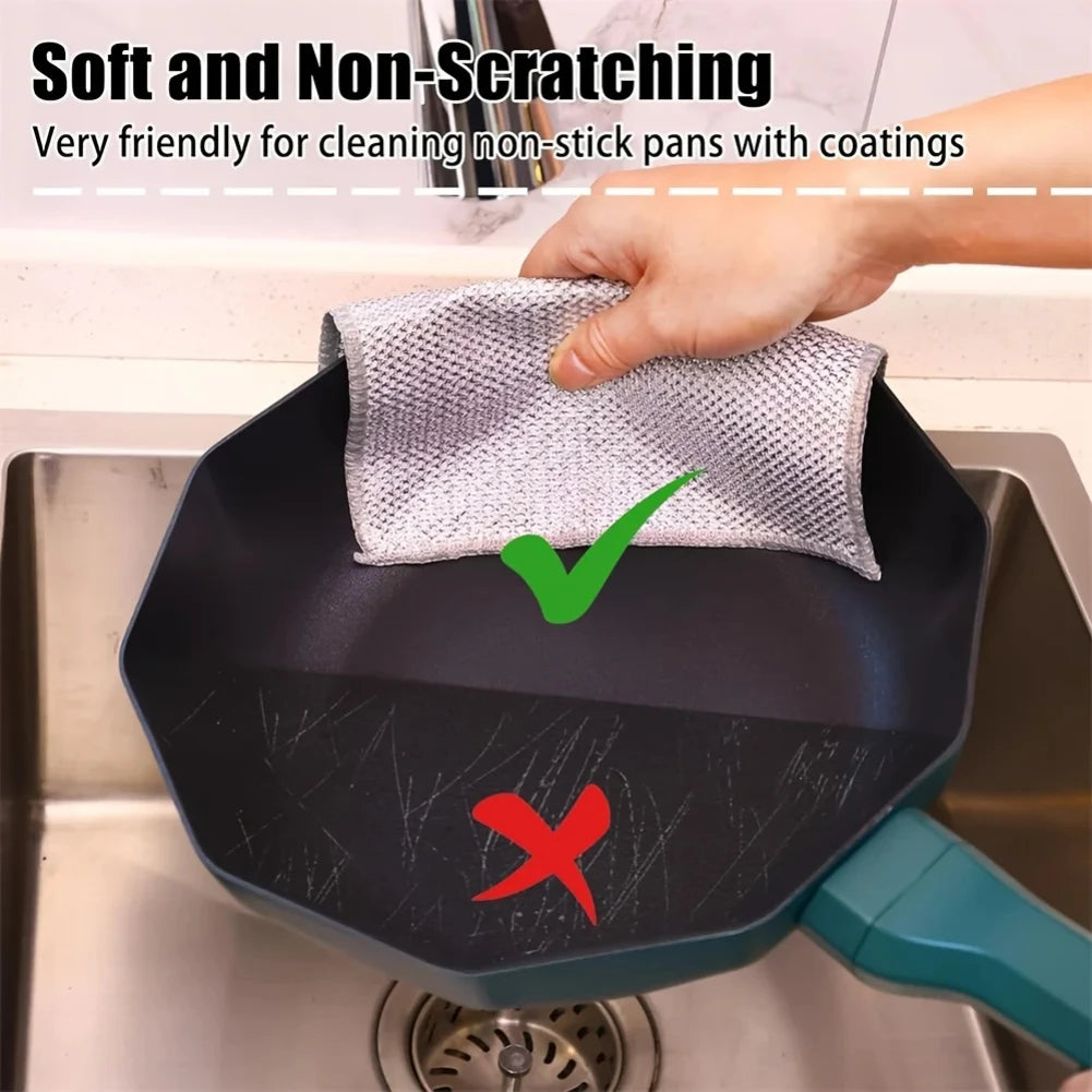 20-5pcs Thickened Steel Wire Cleaning Cloth Non-Scratch Double-layer Iron Microfiber Mesh Dishrag Washing Pot Rags Kitchen Towel Zpaxo