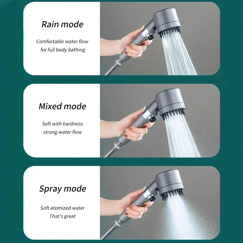 Black High Pressure Shower Head Rainfall 3 Modes Adjustable Boost Filter Holder One Click Water Stop Bathroom Accessories Zpaxo