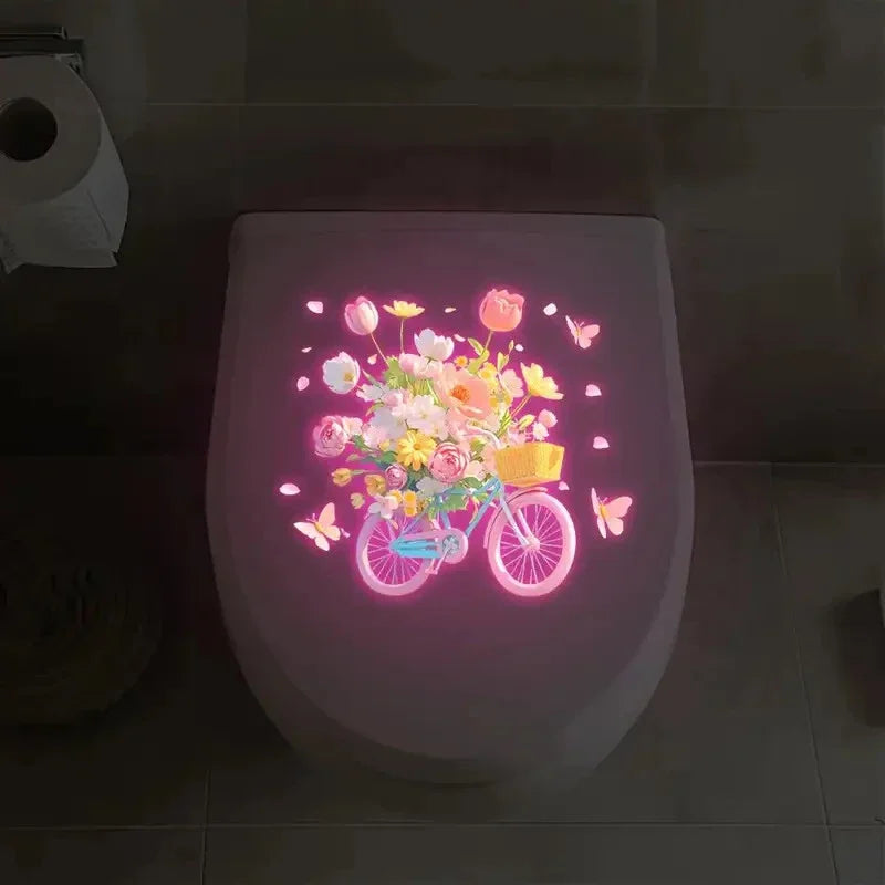 Glow-In-The-Dark Lotus Dahlia Bicycle Flower Toilet Stickers Self-Adhesive Removable UV Night Decal Wall Stickers Bathroom Decor Zpaxo