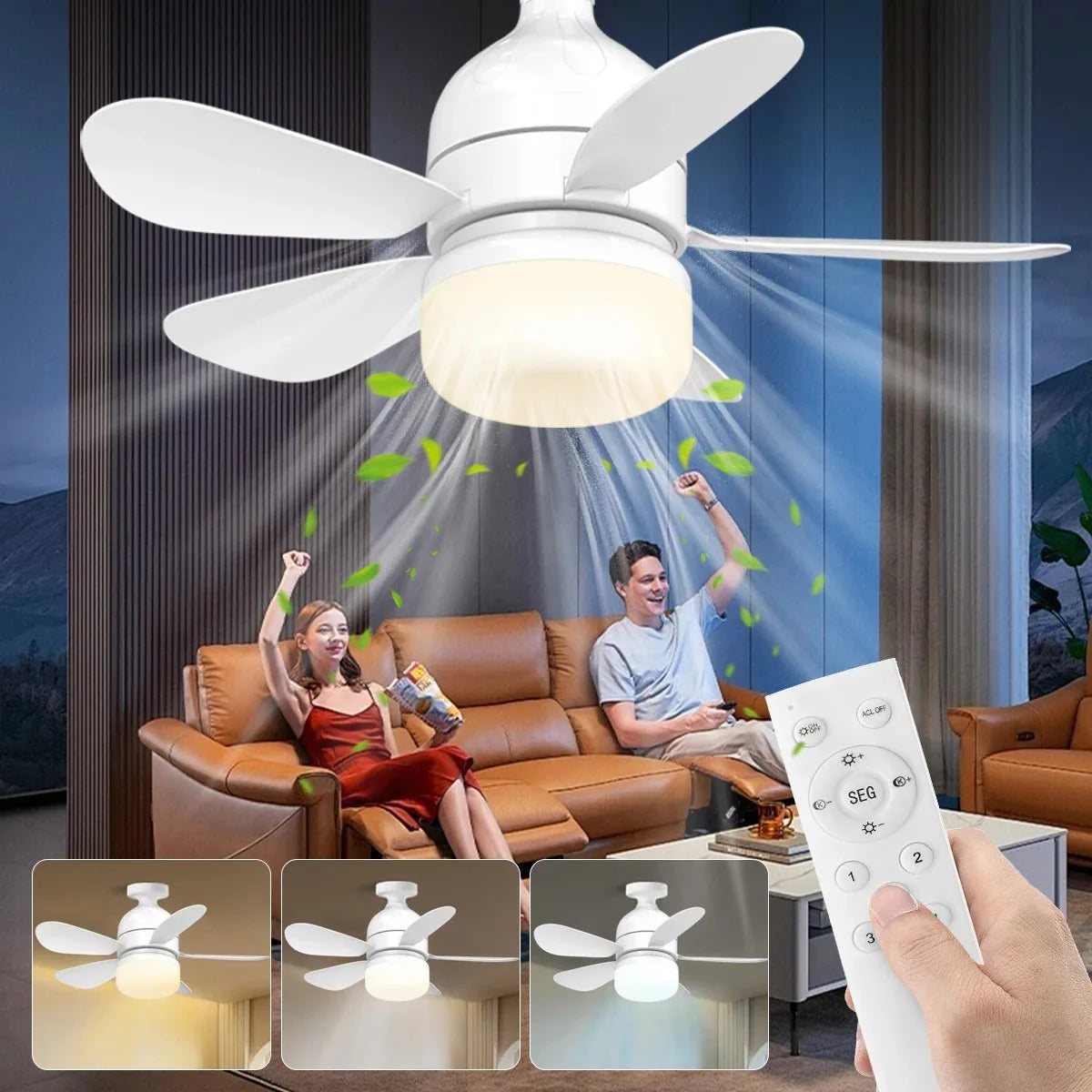 Indoor Fan Light Bulb Dimmable LED Ceiling Fans Lights Remote Zpaxo