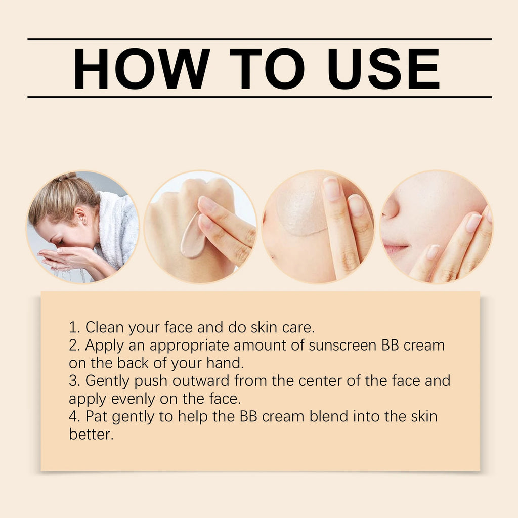 Long-Lasting Waterproof Makeup Sunscreen BB Cream Liquid Foundation Concealer Moisturizing Brightening Lightweight Skin Outdoor Zpaxo