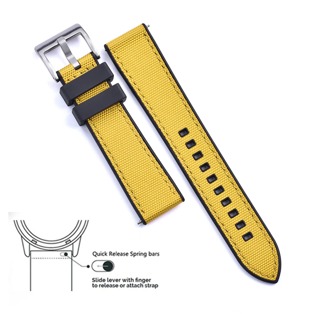 High Quality FKM Canvas Watch Strap 20mm 22mm Hybrid Fluoro Rubber Nylon Watchbands Quick Release For Each Brand Diving Watches Zpaxo