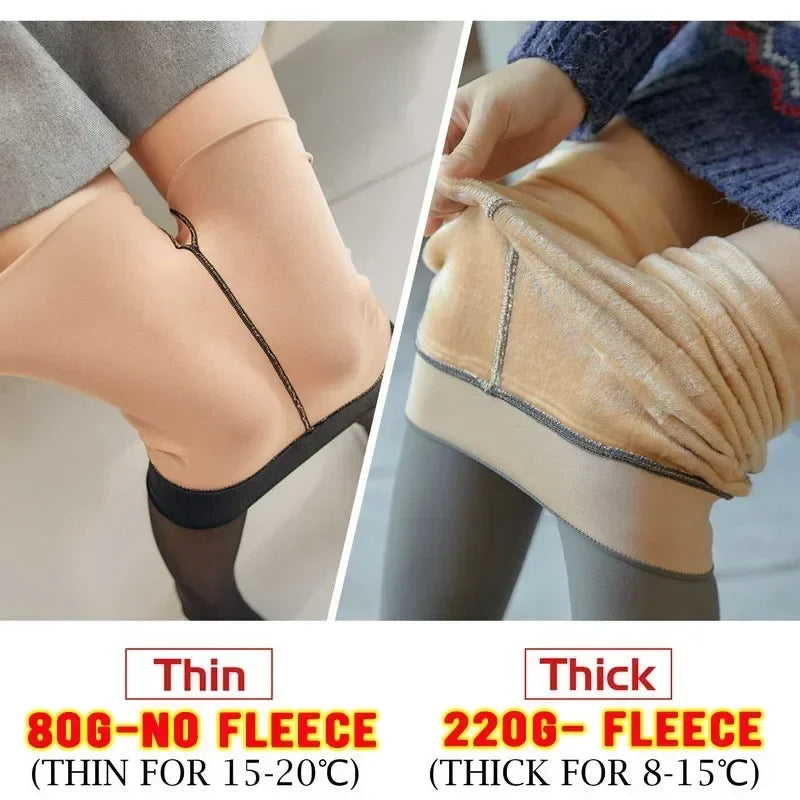 Winter Women's Pantyhose Resile Thermal Stockings Leggings Fake Translucent Warm Plush Fleece Tights Flawless Leggings Socks Zpaxo
