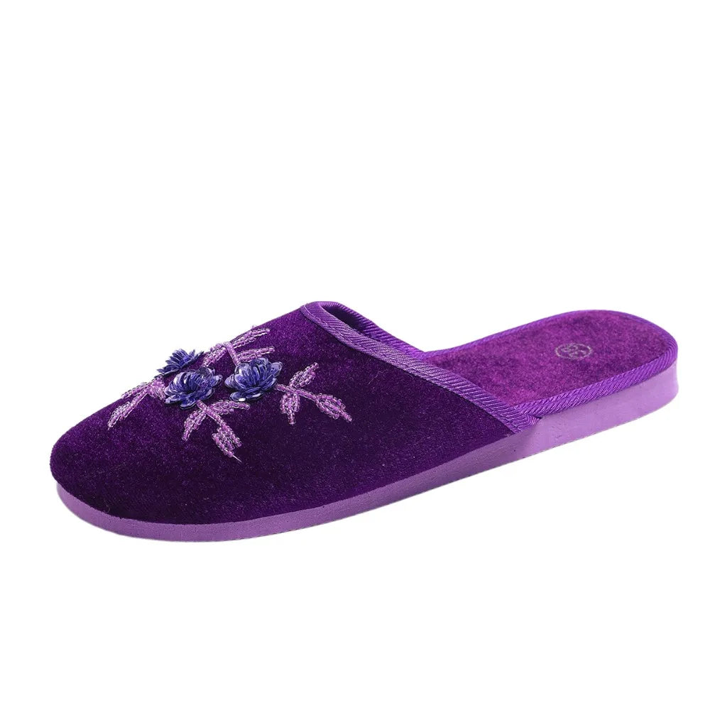 Women Indoor Slippers Home Slides Sequin Flat Shoes Summer Hollow