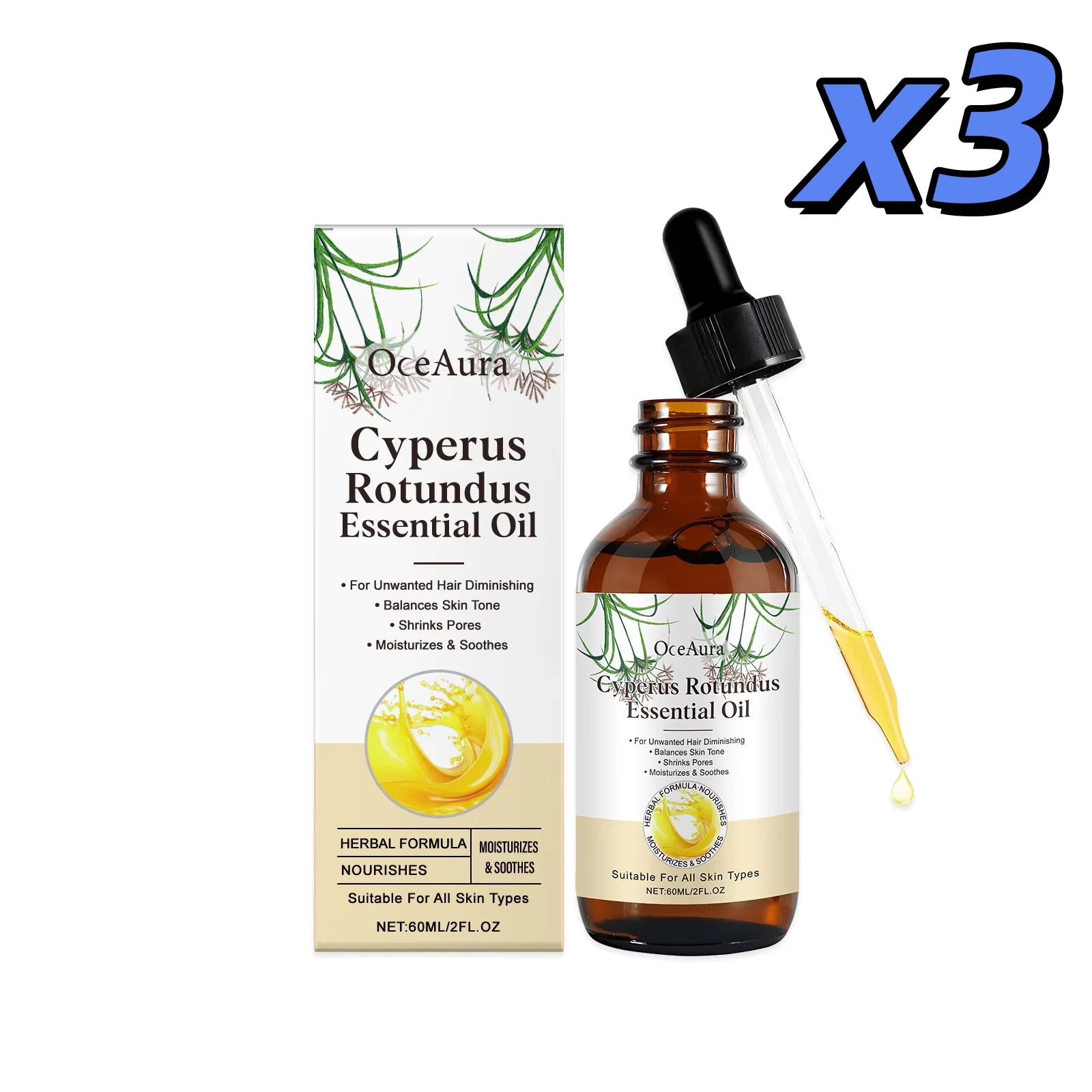 OceAura Cyperus Rotundus Oil – Hair Growth Reducer & After Shave Hair Growth Reducer Oil Zpaxo 60ml X 3pcs
