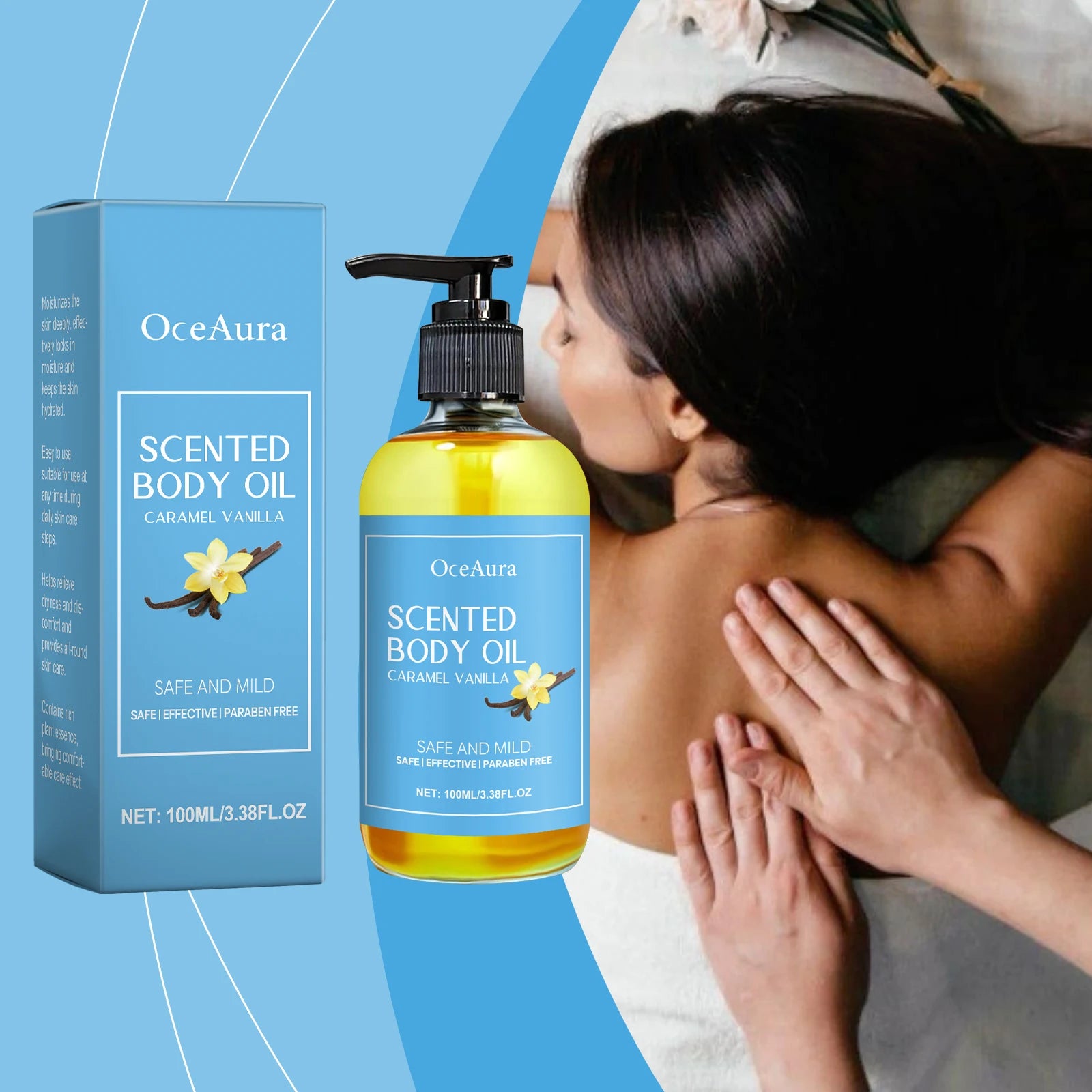 OceAura Caramel Vanilla Body Massage Oil – Moisturizing 100ml Body Massage Oil Zpaxo