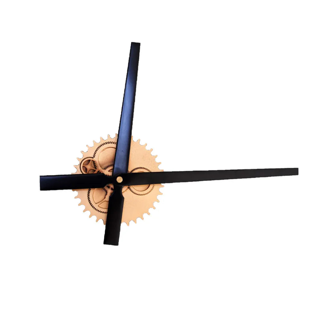 Retro Wood Gear Wall Clock Golden Big Pointer Silent Design Living