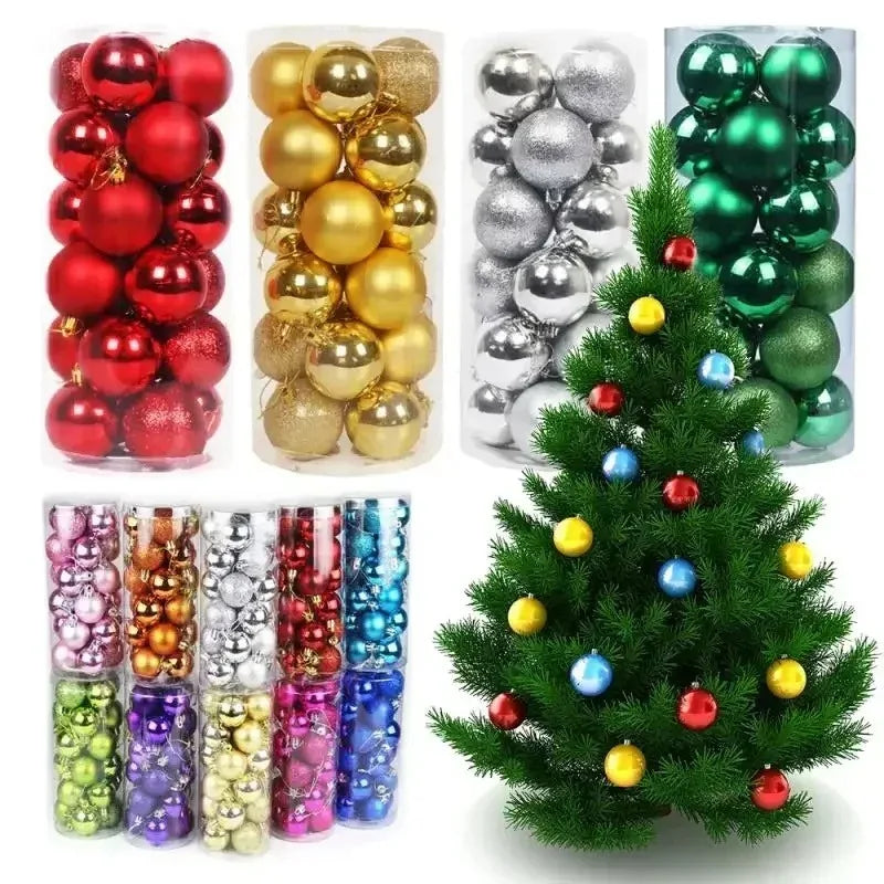 Hot 24Pcs 3/4/6cm Christmas Tree Balls Multicolor Xmas Ball Decorations Glitter Christmas Baubles Ornament Ball Party Home Decor Zpaxo