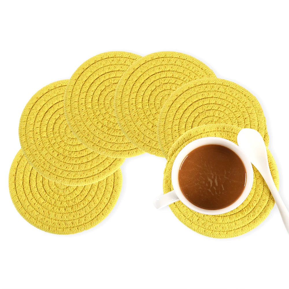 1PC Cotton Thread Cup Mat 12cm Round Coaster Knitting Table Mat Pot Holder Coffee Drink Tea Cup Woven Anti-Scalding Mat Zpaxo