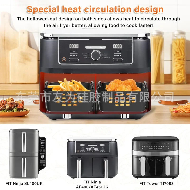 Silicone Air Fryer Liners for Ninja SL400 SL401 Double Stack XL Basket Reusable Air Fryer Baking Tray Airfryer Accessories Hot Zpaxo