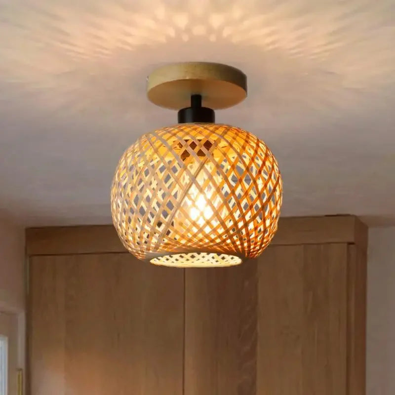 1Pcs Bamboo Lampshade Ceiling Pendant Lamp Hanging Lamp Handmade Rattan Light Fixture For Restaurant Dining Room Indoor Lighting Zpaxo