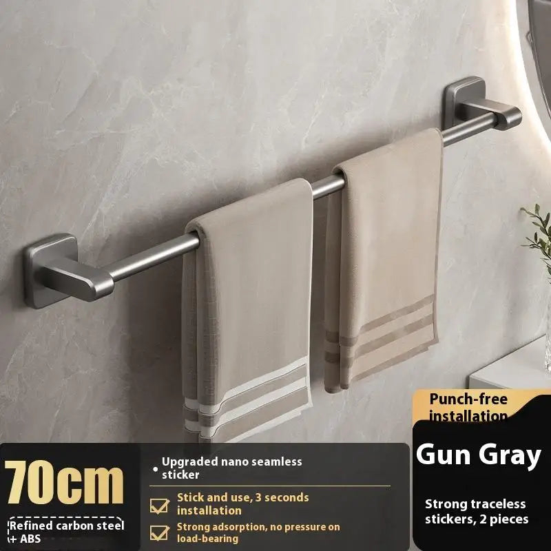Non-drilling Towel Rack Double Layer Self Adhesive Bathroom Shower Zpaxo 1Layer Gray 70cm