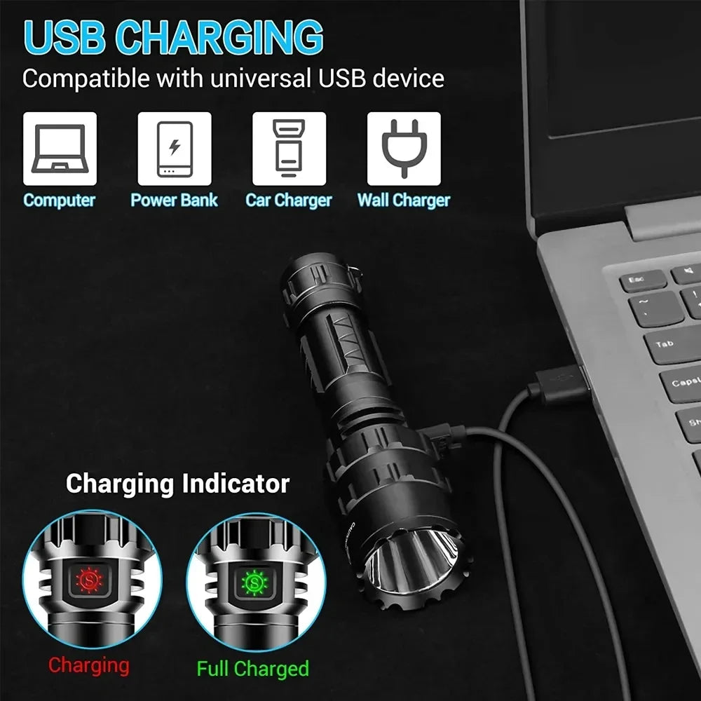 ESMARTER 1000LM LED Tactical Flashlight – USB Rechargeable