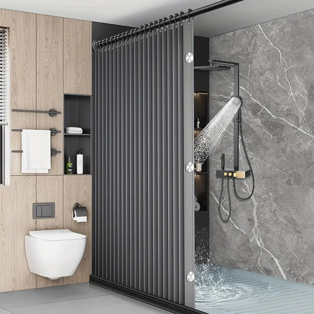 Foldable Magnetic Bath Curtain Waterproof Bathroom Curtain with 14 Hooks Privacy Bathroom Divider Modern for Bathroom Zpaxo