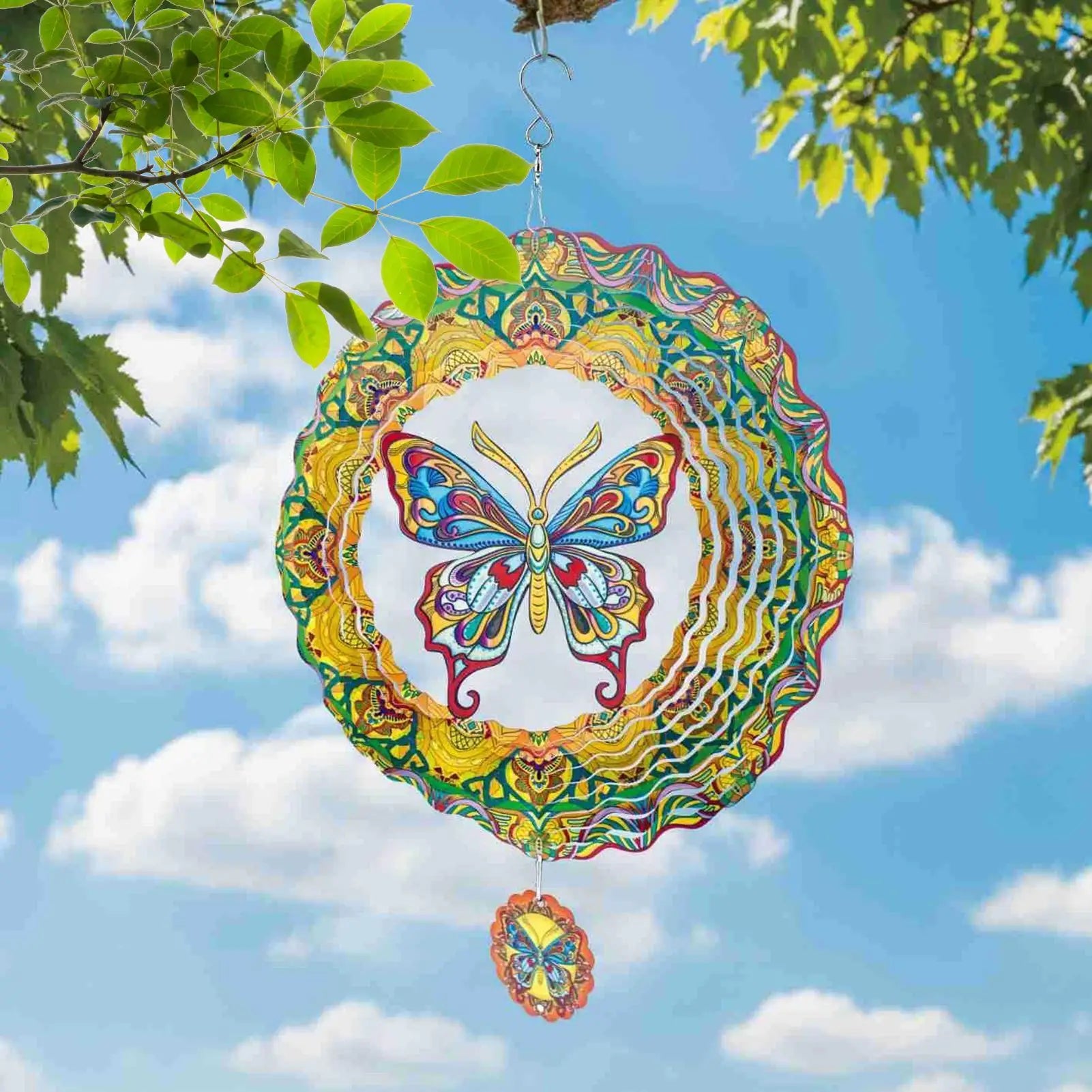 Butterfly Wind Spinner Outside Rustic Metal Patio Decor Sculpture