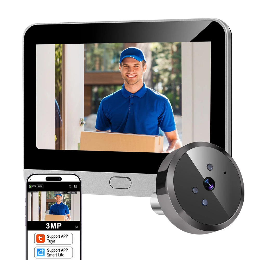 2026 Tuya 3MP Smart Doorbell 140° Wide View Angle Mini Eye Peephole Camera Radar Monition Door Bell Digital Viewer Alexa Google Zpaxo Door Camera