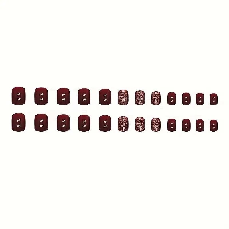 Wine Red Press-On Nails – 24-Pack Glossy Short Square Tips Press-On False Nails Zpaxo
