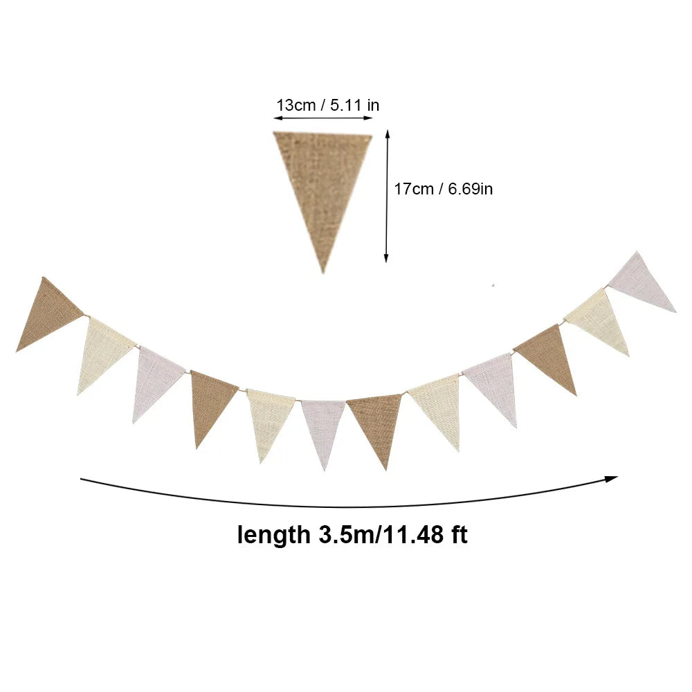 Birthday Linen Banner Burlap Triangles Flags Hanging Pennant