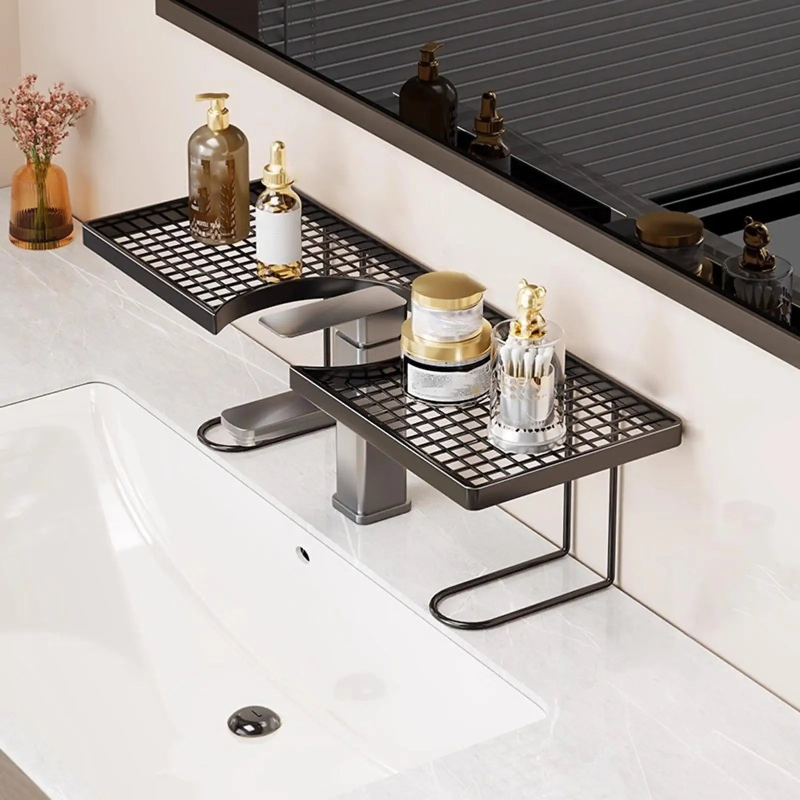 Kitchen Sink Organizer No Drilling Metal Drain Shelf Faucet Storage
