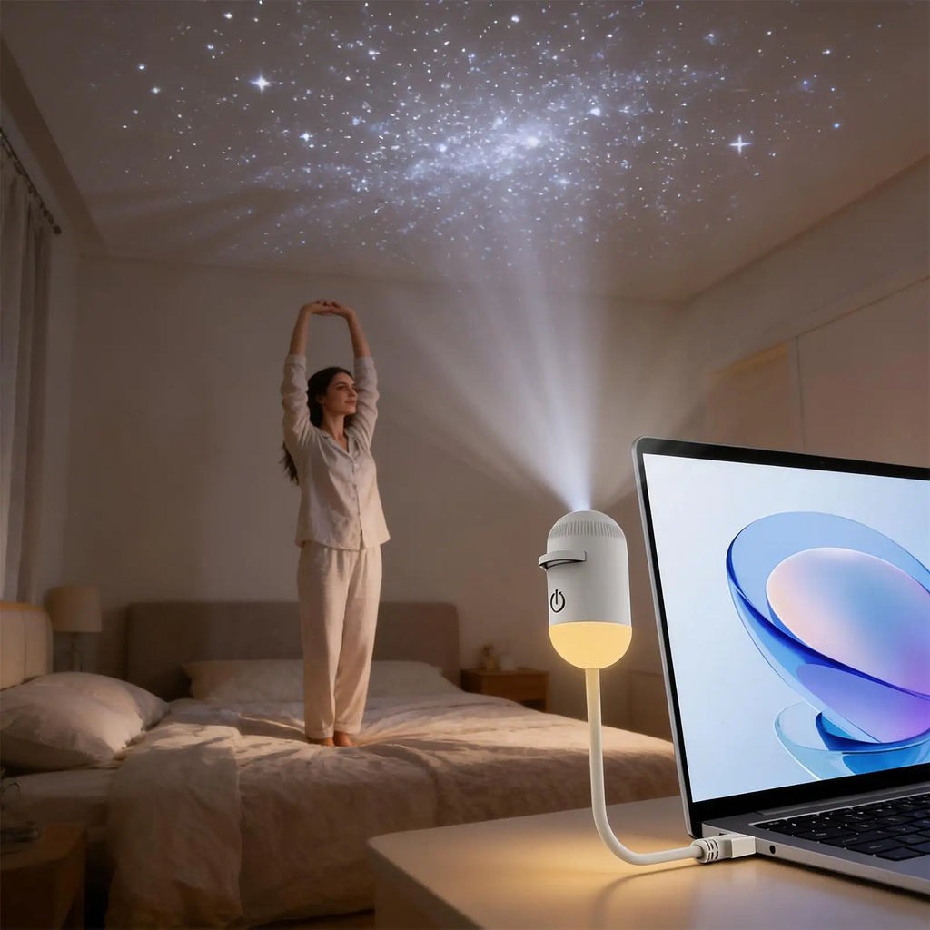 1 Usb Mini Galaxy Star Projector Night Light 12 Films Starry Sky