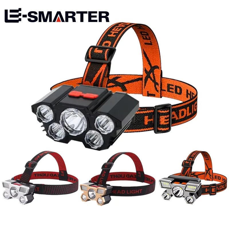 5-LED USB Rechargeable Headlamp – Waterproof Camping Headlight