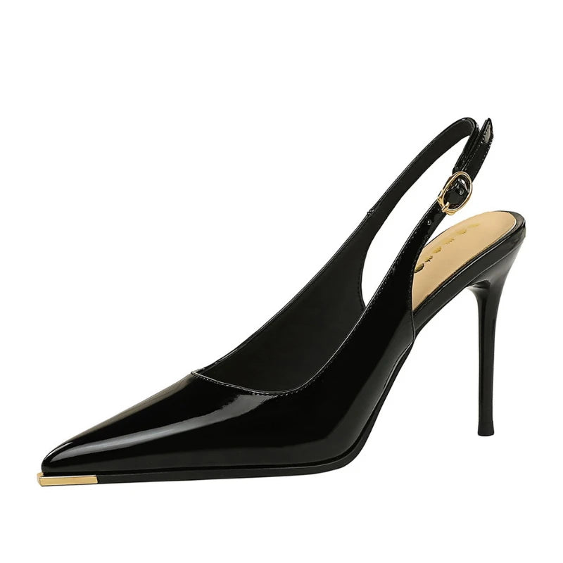 Fashionable Simple Patent Leather Pointed Heel Shoes Slim Heels Zpaxo