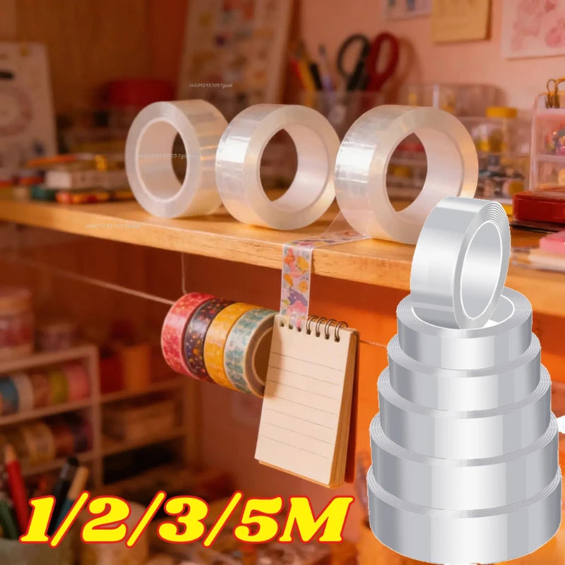 1/2/3/5M Nano Tape Tracsless Double Sided Tape Transparent No Trace Reusable Waterproof Adhesive Tape Cleanable Home Zpaxo 5m 1mm 20mm