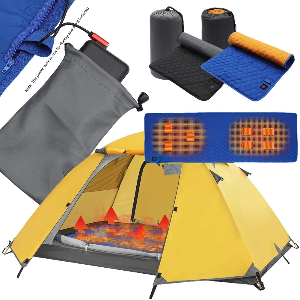 USB Heating Sleeping Mat 7 Zones Heated Mattress Adjustable Temperature Electric Heating Pad for Outdoor Camping Tent Mat Zpaxo