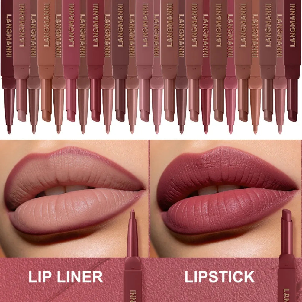 2-in-1 Matte Lip Liner Pencil Velvet Lipstick Crayon Waterproof Smudge-Proof Easy Precision Brown Lip Contouring Charming Makeup Zpaxo