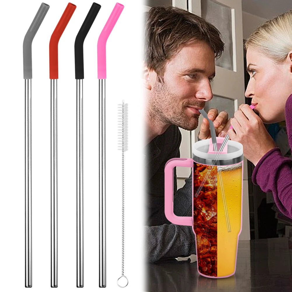 Stainless Steel Straw Silicone Tip Cleaning Brush Reusable Metal