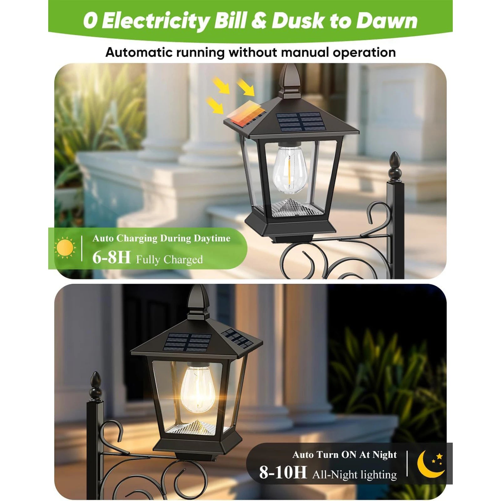 Outdoor Solar Planter Light Waterproof IP54 Auto Off Sensor 8-10 Hrs