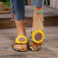 2025 New Women Slippers Casual Bohemian Flat Sandals Sunflower Print Beach Slippers Vacation Shoes Women Trend Slides Women Zpaxo YELLOW 35
