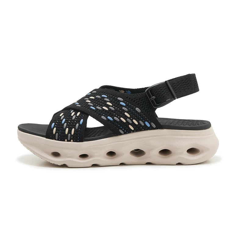 Light Pink Knit Wedge Sandals Breathable Woven Upper Adjustable Zpaxo 698-2 Black 39 China Mainland