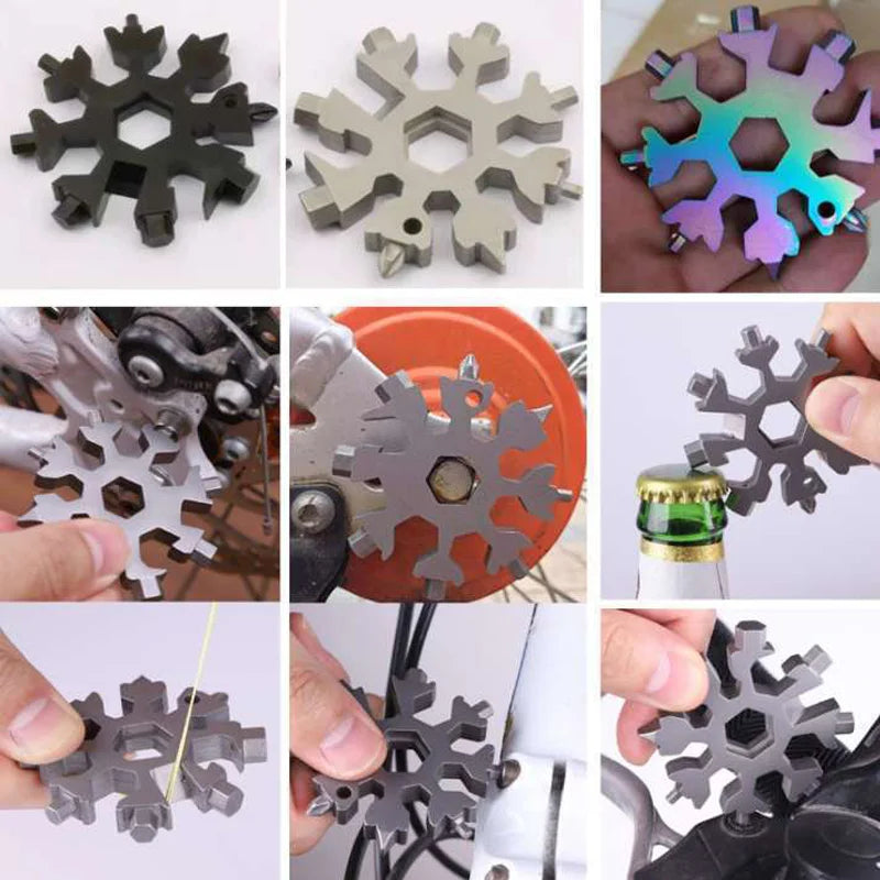 18-in-1 Stainless Steel Snowflakes Multi-tool Herramienta 18 En 1 Multifunctional Tool Copo De Nieve Llave Multiusos Zpaxo