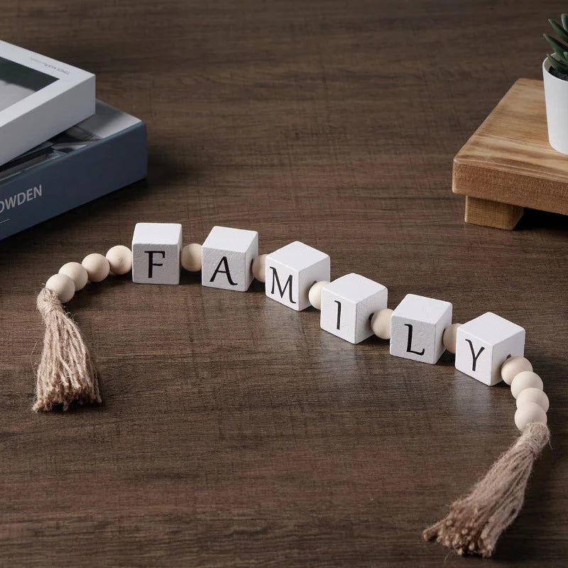Wooden Letter Bead Tassel Wreath: Creative Jute Rope Tassel Bead Home Decor Wreath—Modern Living Room and Bedroom Decor