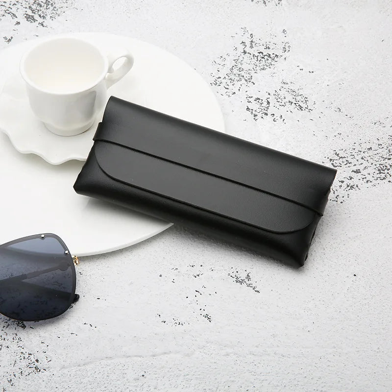 Black White Leather Glasses Case Soft Stylish Protection Pouch Men