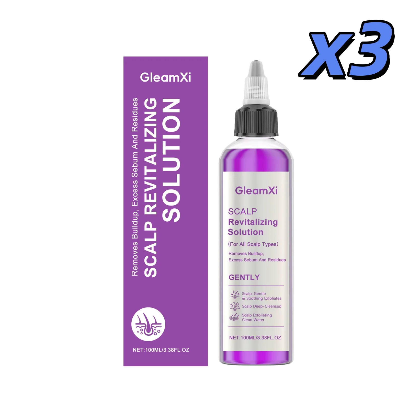 GleamXi Scalp Cleansing Shampoo – Dandruff & Oil Control Scalp Care Shampoo Zpaxo 100ml X 3pcs