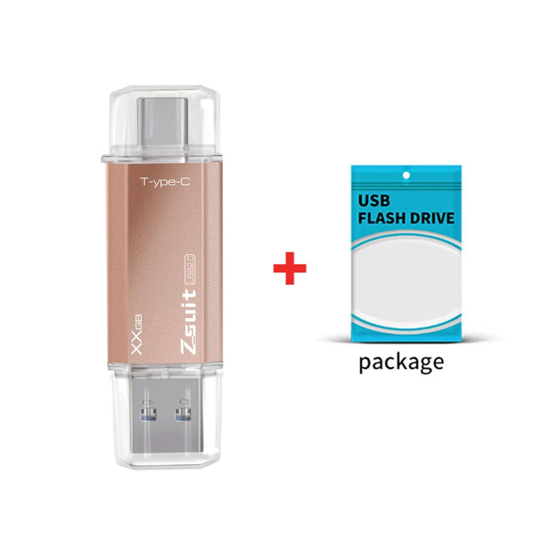 ZSUIT LC Type-c 3.0 Flash Drive 16GB 32GB Metal OTG 2 IN 1 Pen Drive 2.0 Memory Stick USB Custom LOGO cle Usb Waterproof U Disk Zpaxo 128GB-3.0 Gold