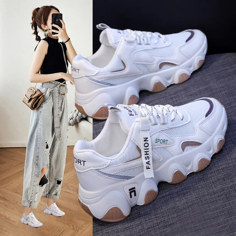 CINESSD 2023 Trendy Mesh Platform Sneakers Leather Shoes Breathable Zpaxo