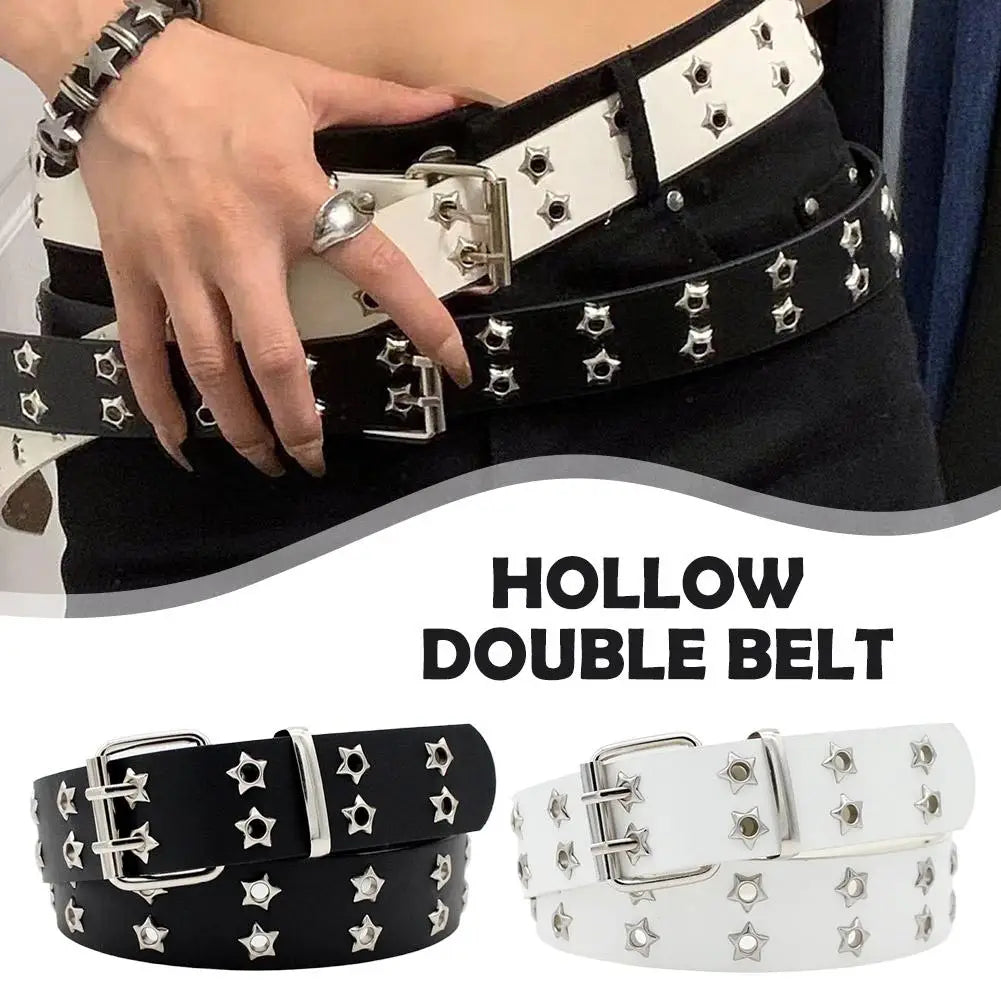 Y2K Punk Rivet Belt – Double Row Star Gothic Waistband Punk Fashion Belt Zpaxo