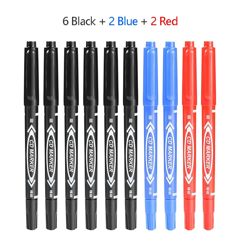 Double Headed Marker Pen Oily Permanent Markers Pens Fine Point Zpaxo 10 Pcs Mix Color Set