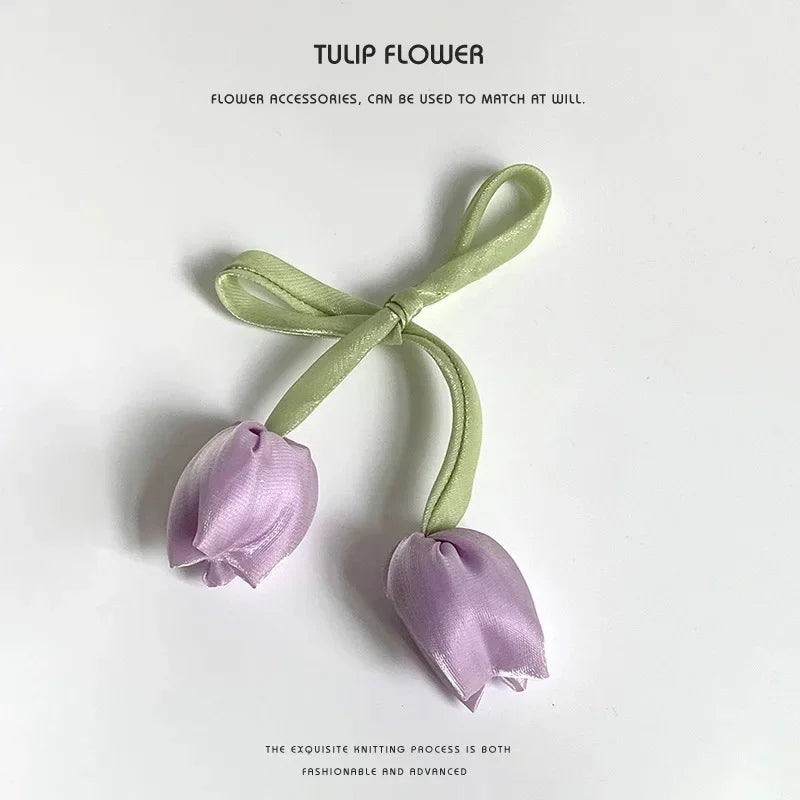 10pcs Tulip Bloom Fabric Flower DIY Clothing Accessories Hair Accessories Bag Apparel Hair Clip Jewelry Components Zpaxo Purple tulip 4Pcs