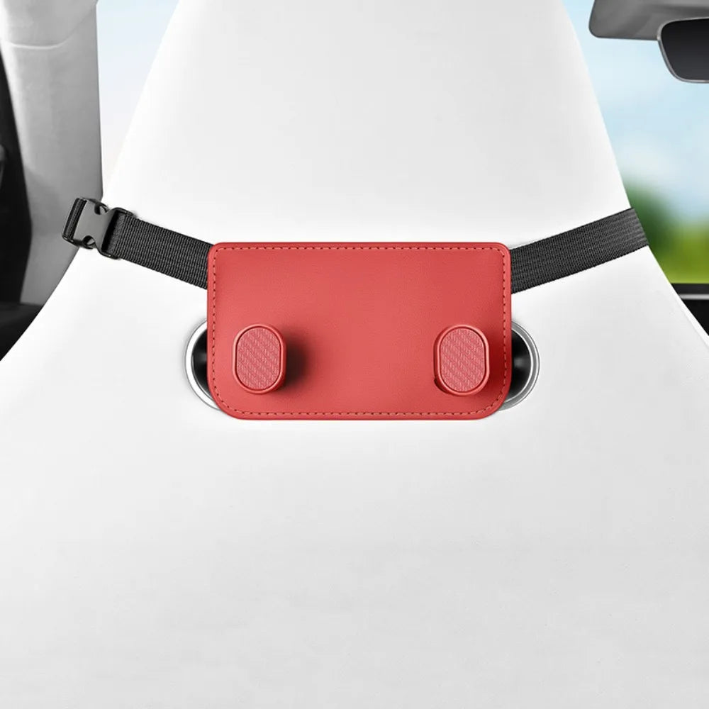High Load-Bearing Car Headrest Hook Double Hook Soft Leather Auto Back Seat Storage Hook Wear-Resistant Multifunction Zpaxo Red