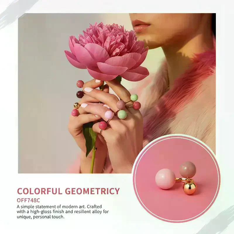 Fashionable Candy Spherical Enamel Droplet Ball Ring Adjustable Open Zpaxo
