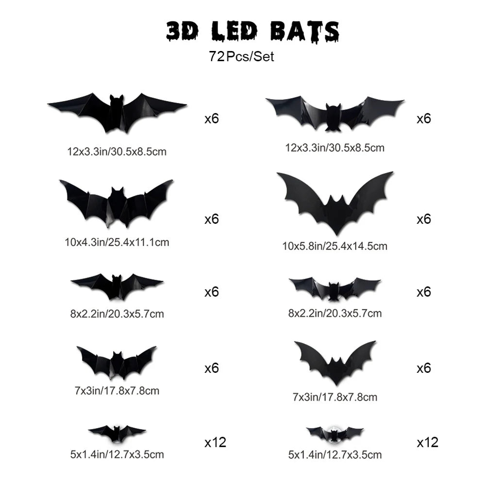Halloween Lighted 3D Bat Stickers Battery Powered Bats Decorations