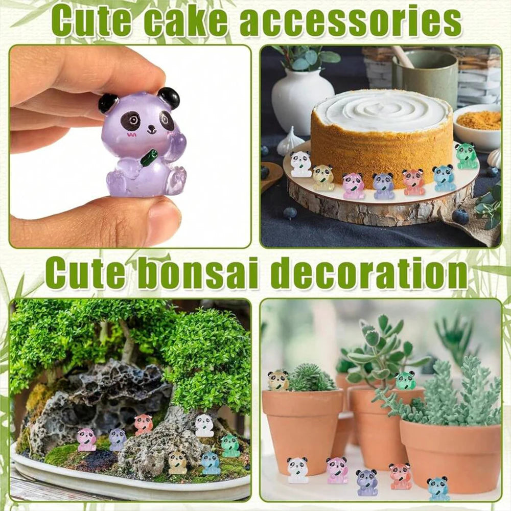 7/14/21Pcs Luminous Mini Resin Panda Figurines Glow in The Dark Panda Animal Miniature for Landscape Garden Home Decor Zpaxo