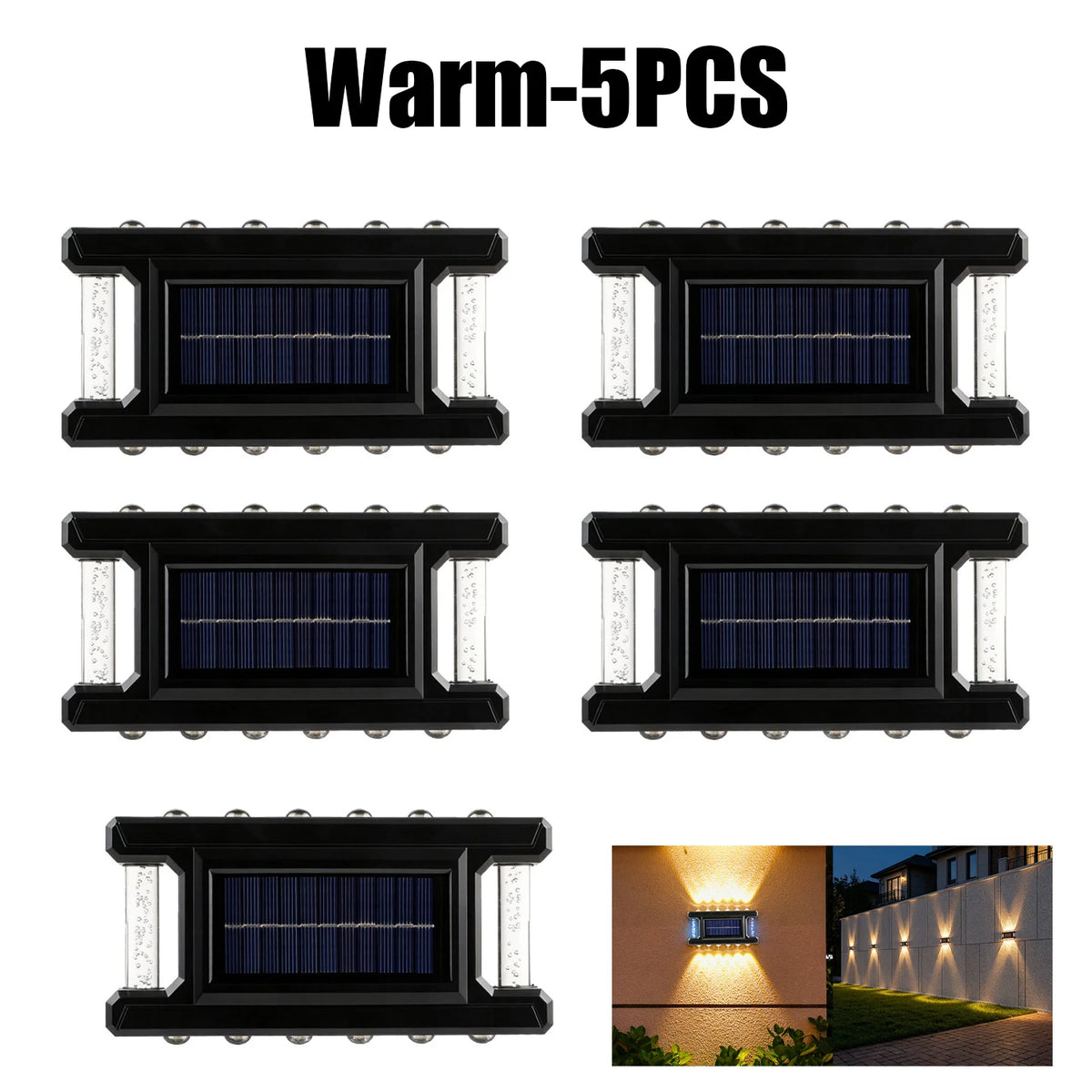 Outdoor Solar Wall Lamp Rainproof Design Garden Courtyard Light Fence Zpaxo Warm 5PCS